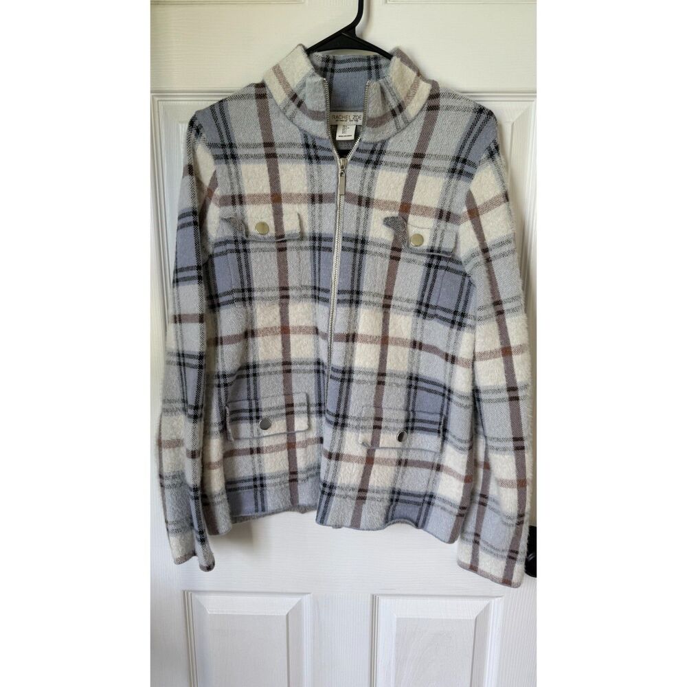 Rachel Zoe Light Blue & Cream Plaid Jacket